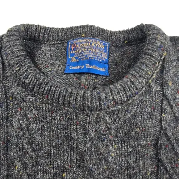 VTG Pendleton Country Traditions Sweater Gray Cable Knit Mens XL Fisherman Wool - Picture 2 of 8